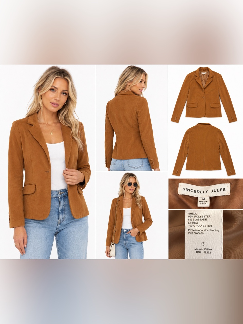 Sincerely Jules Camel Faux Suede Blazer Jacket Size Medium - Picture 1 of 6